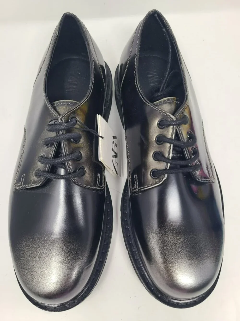 ZARA Black Metallic Leather Lace Up Derby Shoes Men Size US 8 EUR 41 2455/220